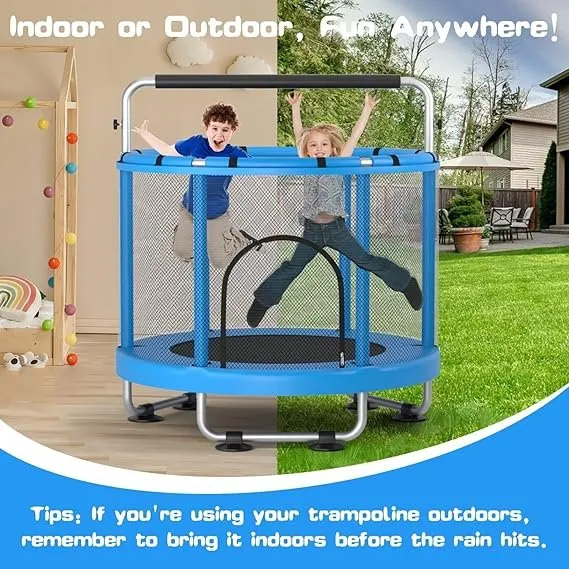 ZCMHAXJ 55″ Trampoline for Kids with Enclosure, 440lbs Capacity Indoor & Outdoor Toddler Trampoline with Adjustable Gymnastics Bar & Toys, for Boys & Girls - Image 2