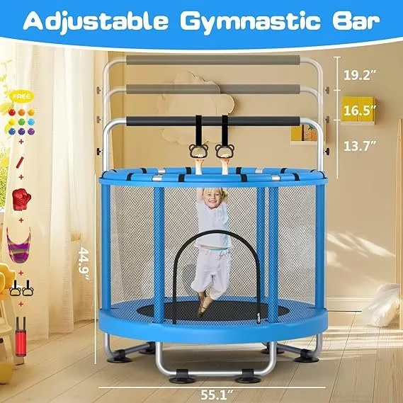 ZCMHAXJ 55″ Trampoline for Kids with Enclosure, 440lbs Capacity Indoor & Outdoor Toddler Trampoline with Adjustable Gymnastics Bar & Toys, for Boys & Girls - Image 3